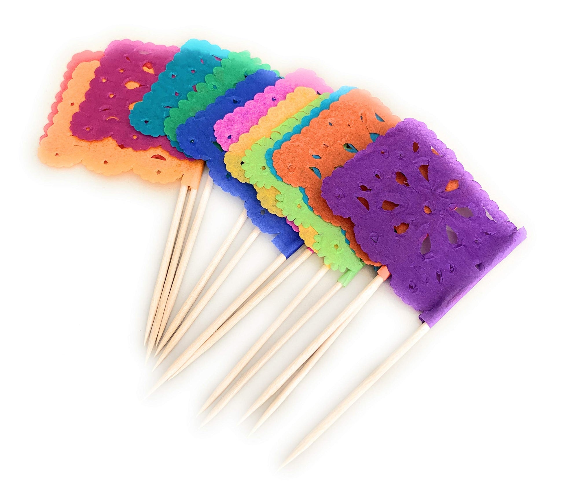 Set of 24 Pcs Multi-Colored Mini Mexican Papel Picado Tissue Flags