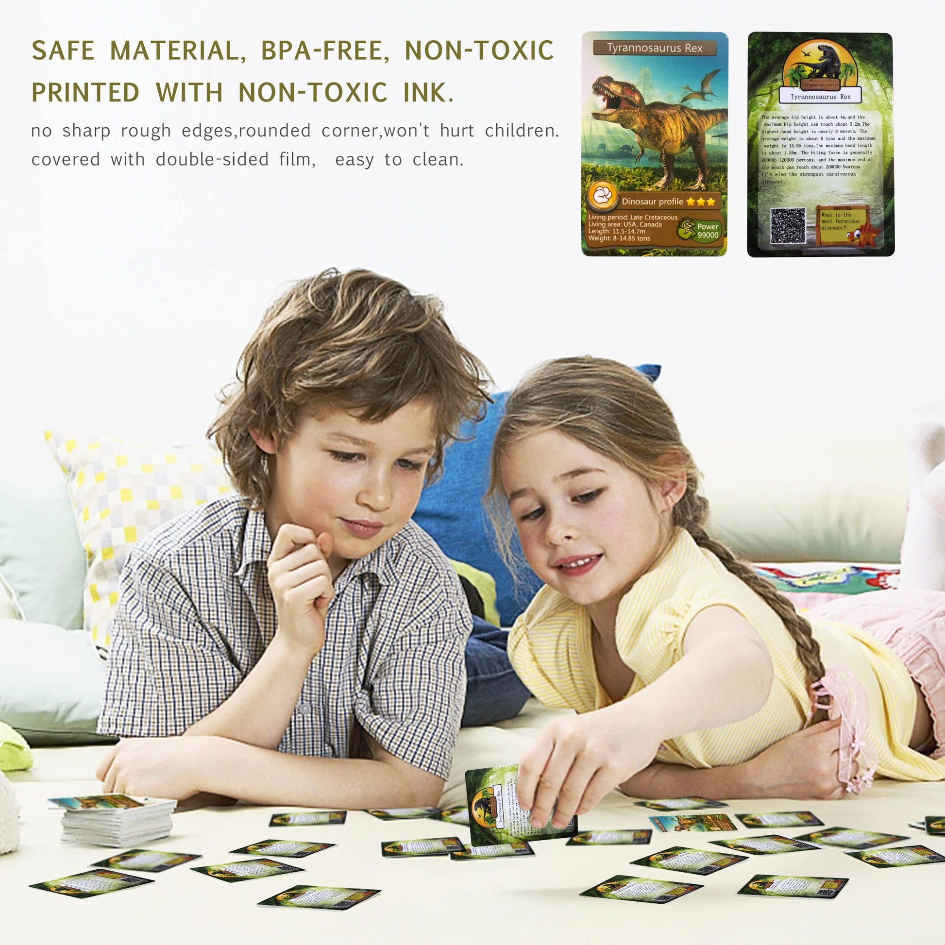 AMINFUN 55PCS Dinosaur Flash Cards for Kids, Educational Learning & Recognition Toy, BPA-Free Collectible Cards, for Boys Girls 3-8
