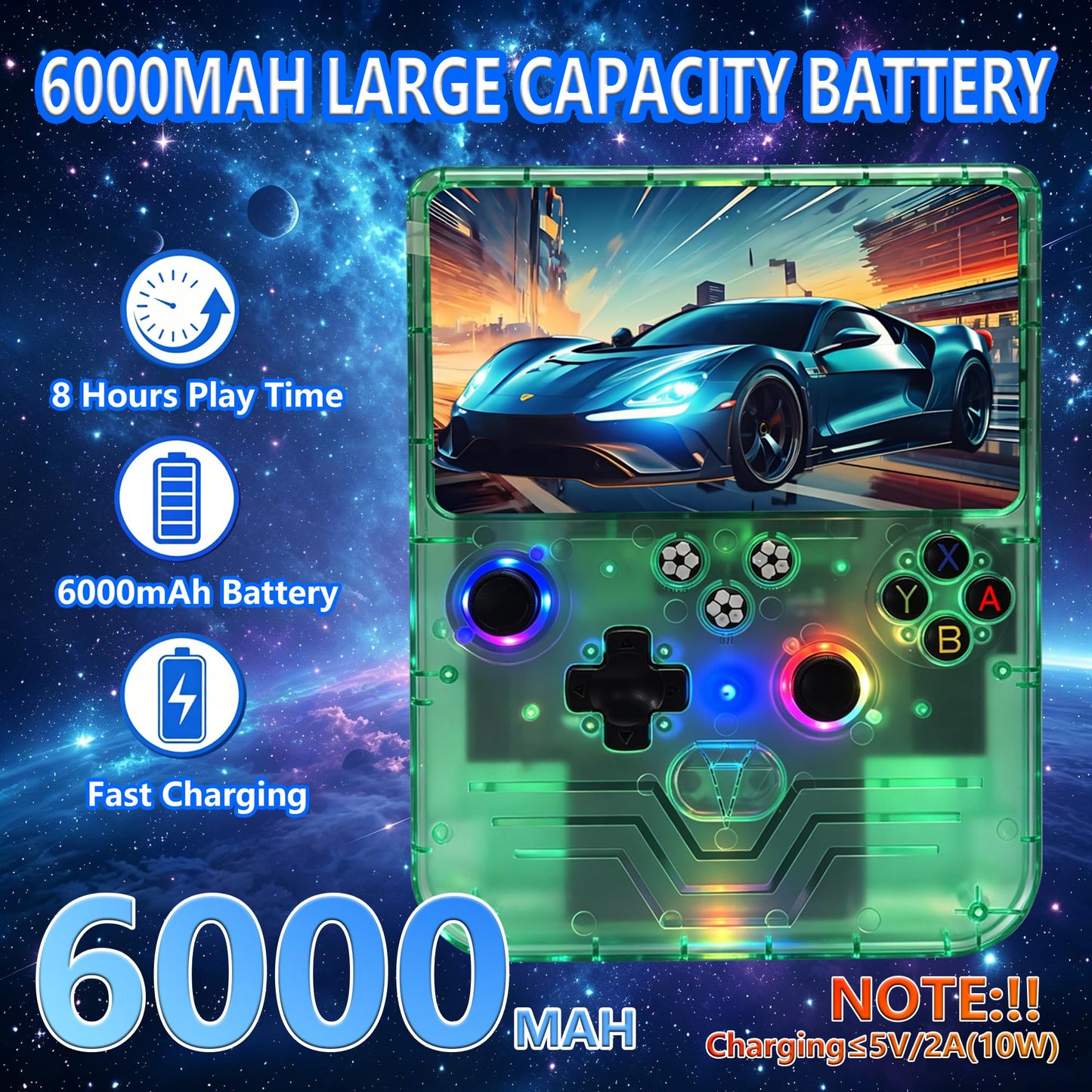 PandoraGame R60MAX Retro Handheld Gaming Console, 6.0-Inch HD IPS Screen, 6000mAh Battery, 40000+ Classic Games Pre-Installed, Save/Load State, Linux