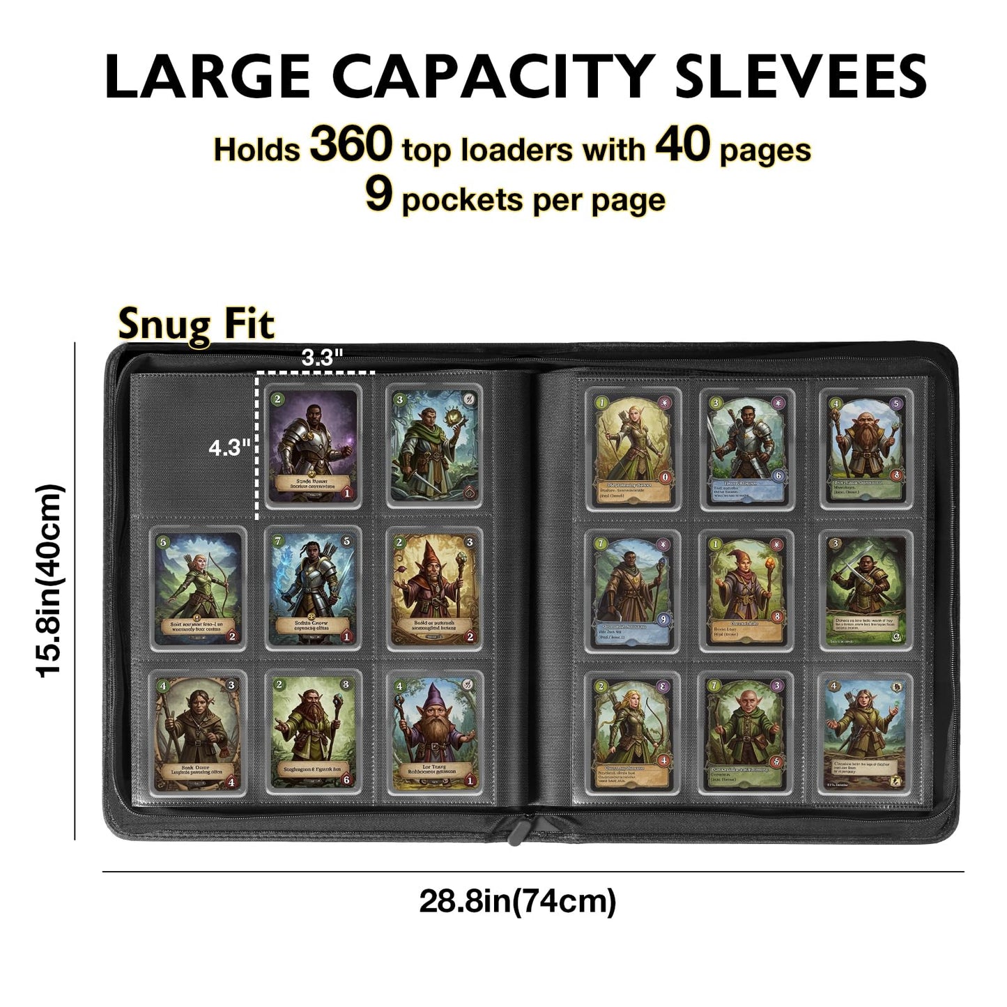 Toploader Binder, Holds 360 Top Loaders,9 Pocket Top Loader Binders for 3" x 4" Rigid Cards,Toploader Card Binder for Trading Cards Baseball, Football