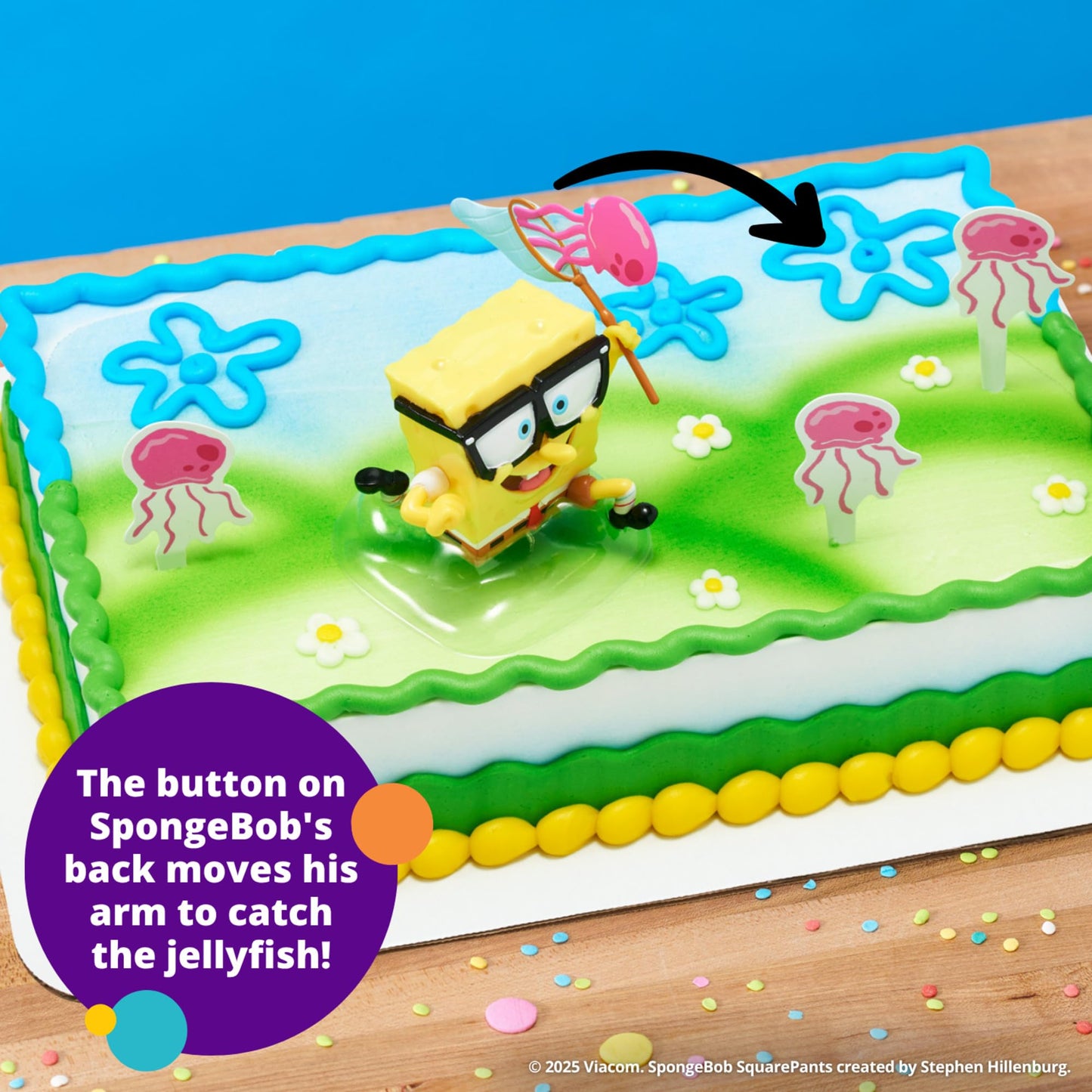 DecoPac SpongeBob SquarePants Cake Topper, Interactive 5 Piece Jellyfish Fields DecoSet Cake Decoration For Birthday & Celebrations, Food Safe