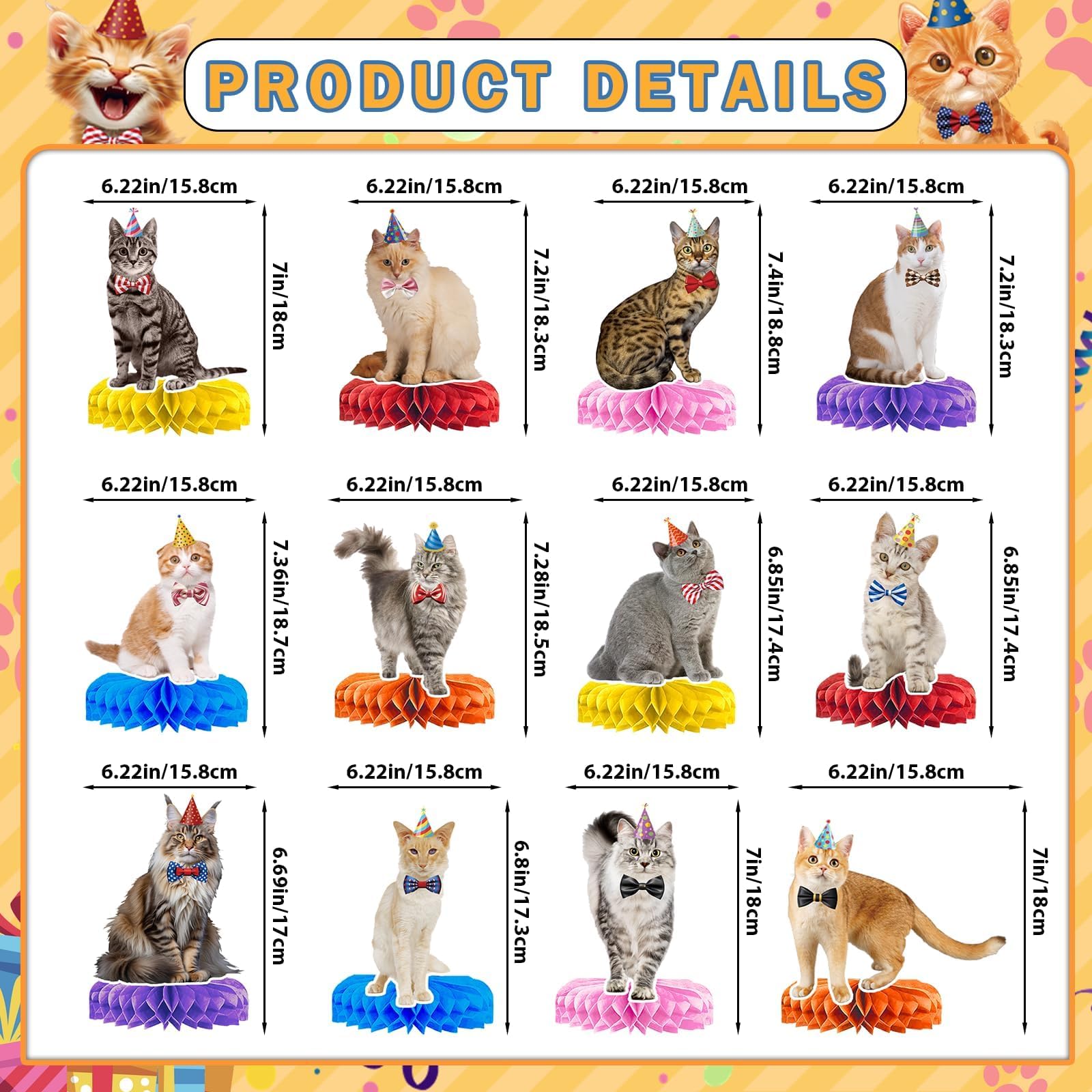 HigzYovn 12Pcs Cat Centerpieces for Table, Cat Birthday Decorations, Cat Party Decorations, Cat Birthday Party Decorations, Kitty Birthday Decorations