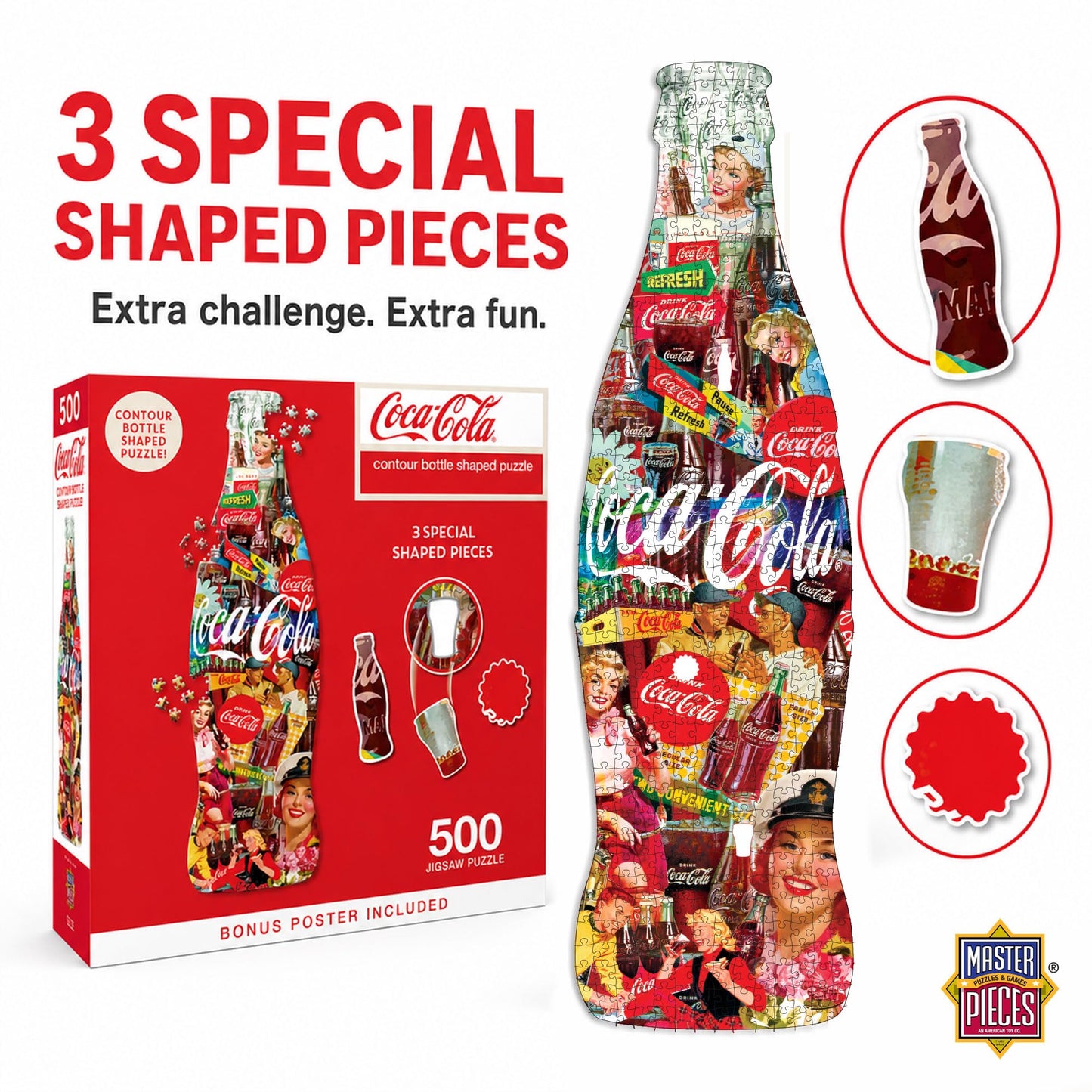 Masterpieces Coca-Cola Bottle Jigsaw Puzzle - 500 Pieces, Soda Theme, Shaped Puzzle - Age 14+