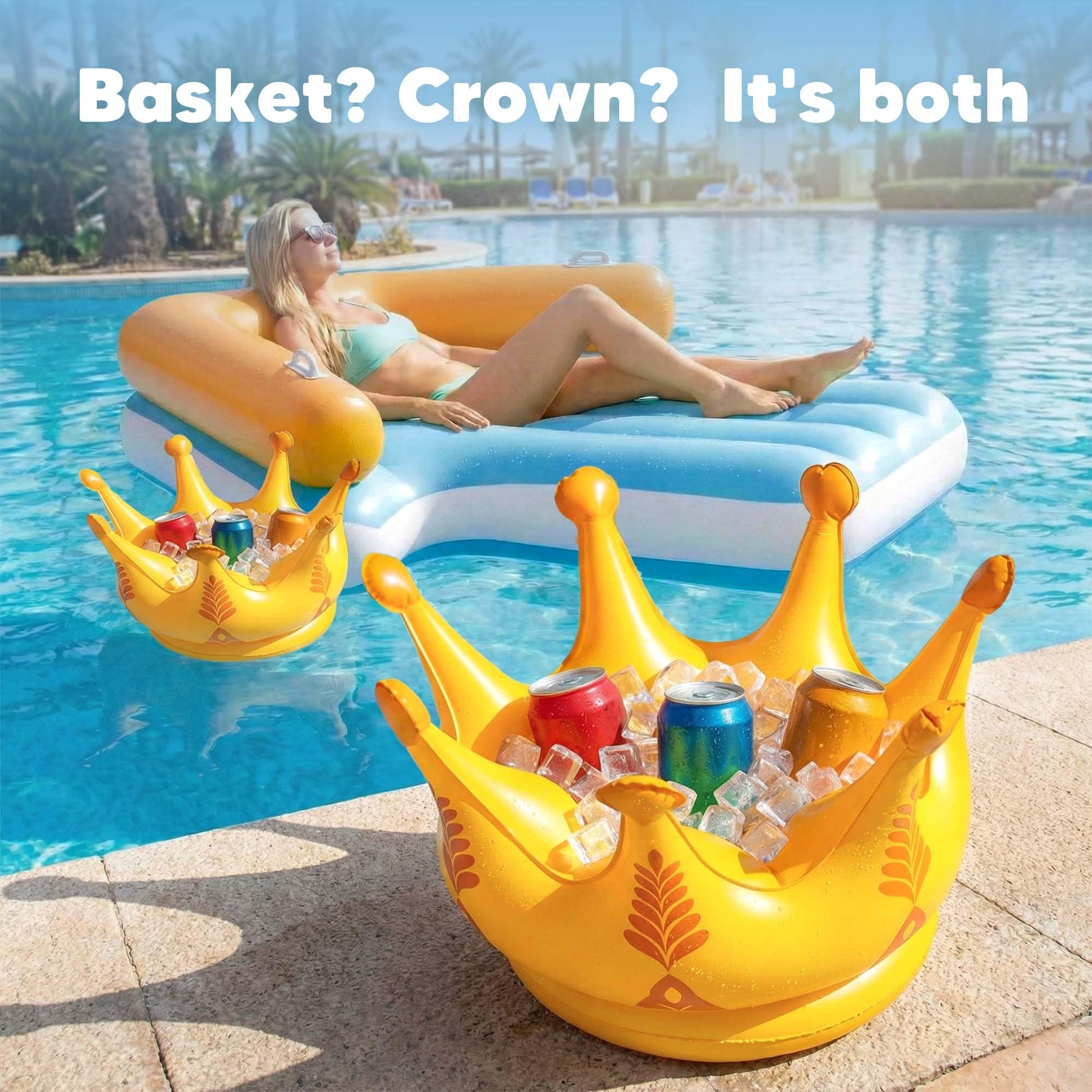 Funscape 2PCS Crown Pool Toy, Kids Inflatable Ring & Ball Toss Water Games