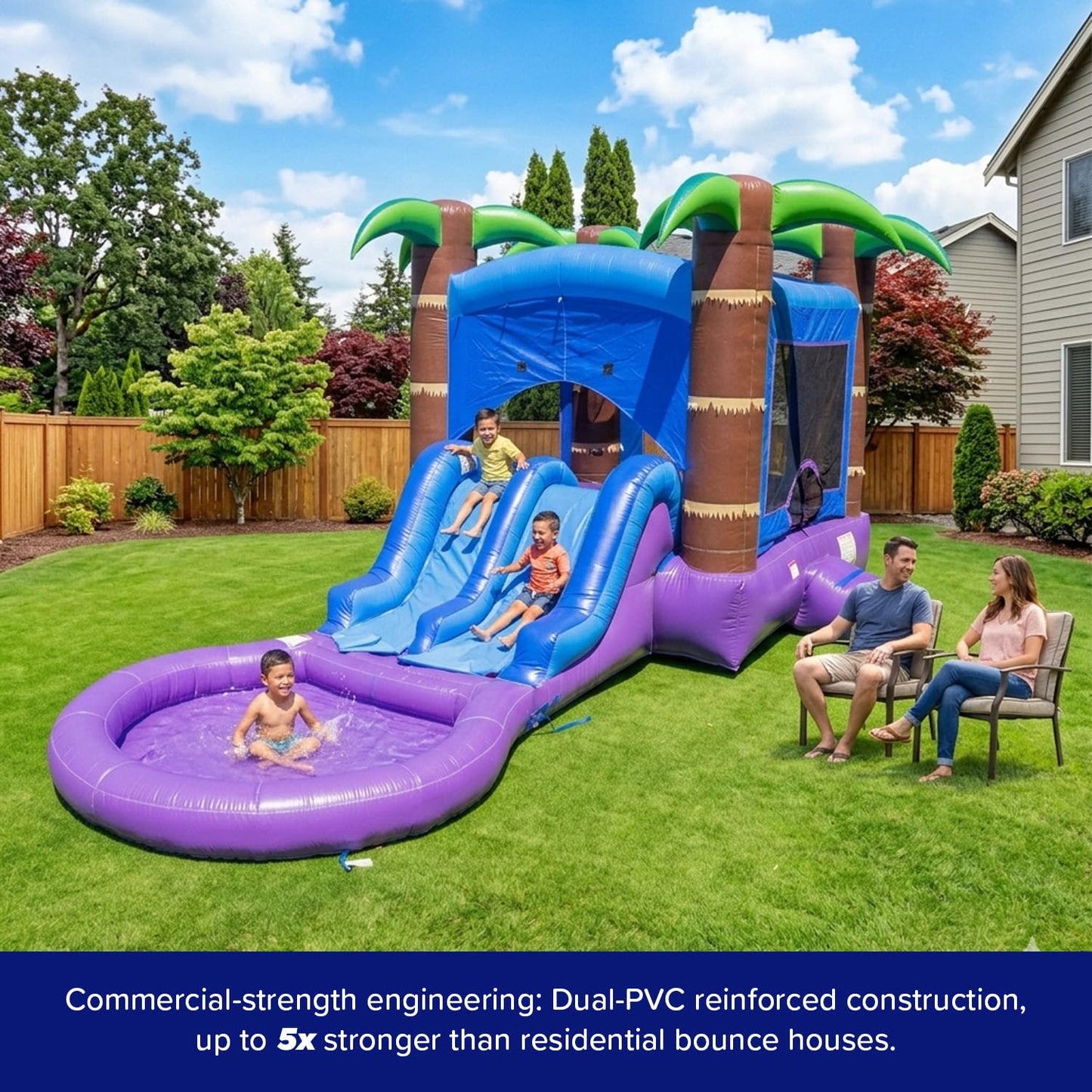 HeroKiddo 26x14 Enchanted Forest Inflatable Bounce House Dual Slide Pool