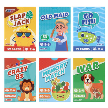 GSE Games & Sports Expert 6-in-1 Kids Card Games Set: Go Fish, Old Maid, Crazy Eights, Memory Match, Slap Jack, War | Poker Size for Toddlers, Boys