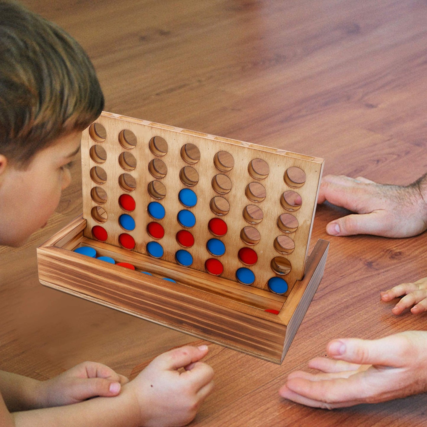 Glintoper Tic Tac Toe & 4 in a Row Tables Game Set, Classic Board Line Up 4 for Living Room Rustic Table Decor and Use as Game Top Wood Guest Room