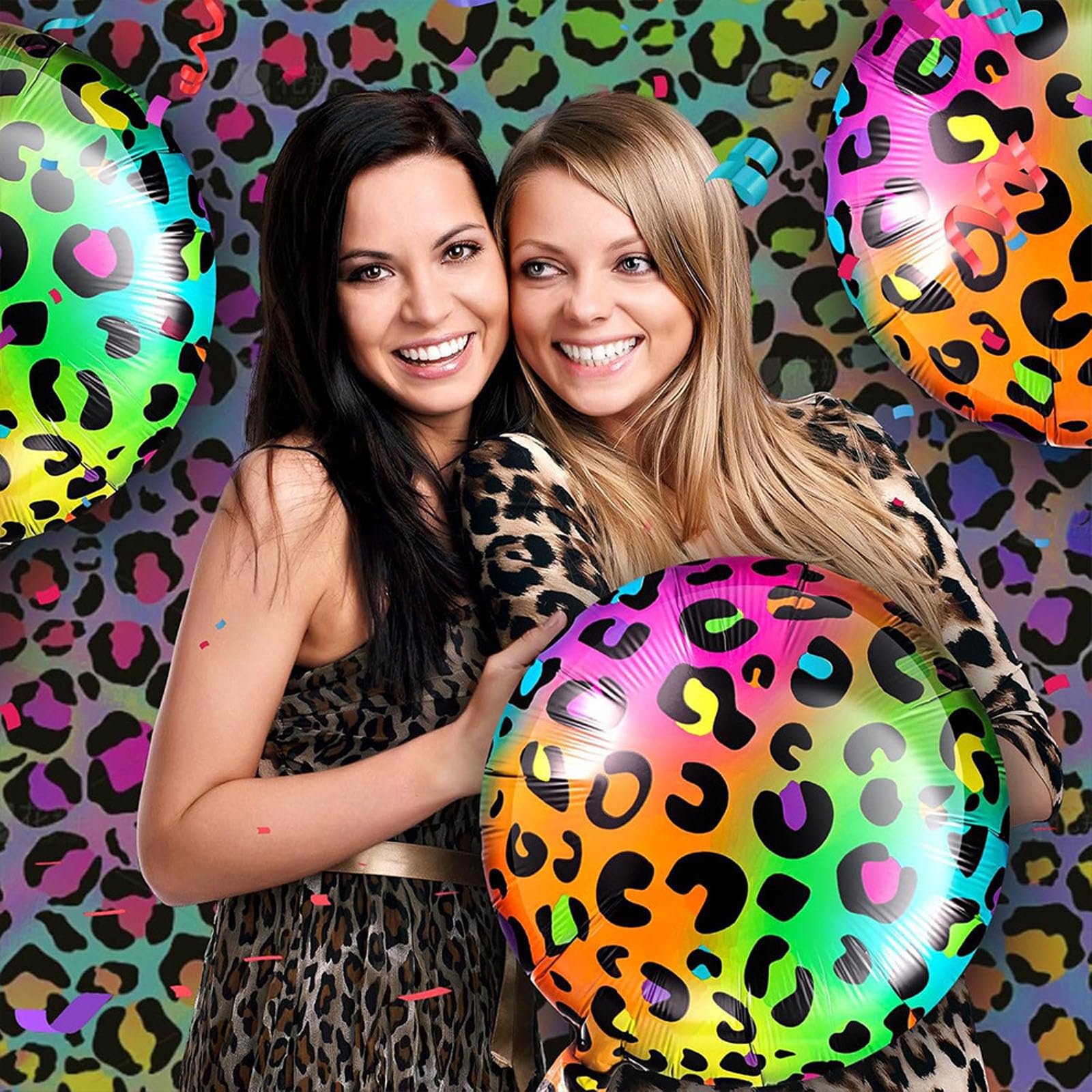 8PCS Leopard Birthday Foil Balloons 18 Inch Neon Rainbow Mylar Balloons for Party Decoration