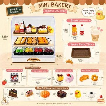 86 Pieces Miniature Bakery Case Cake Stand Display Cabinet with Food Set Mini Plastic Counter Dessert Donuts for 1:12 Doll House Store Scene
