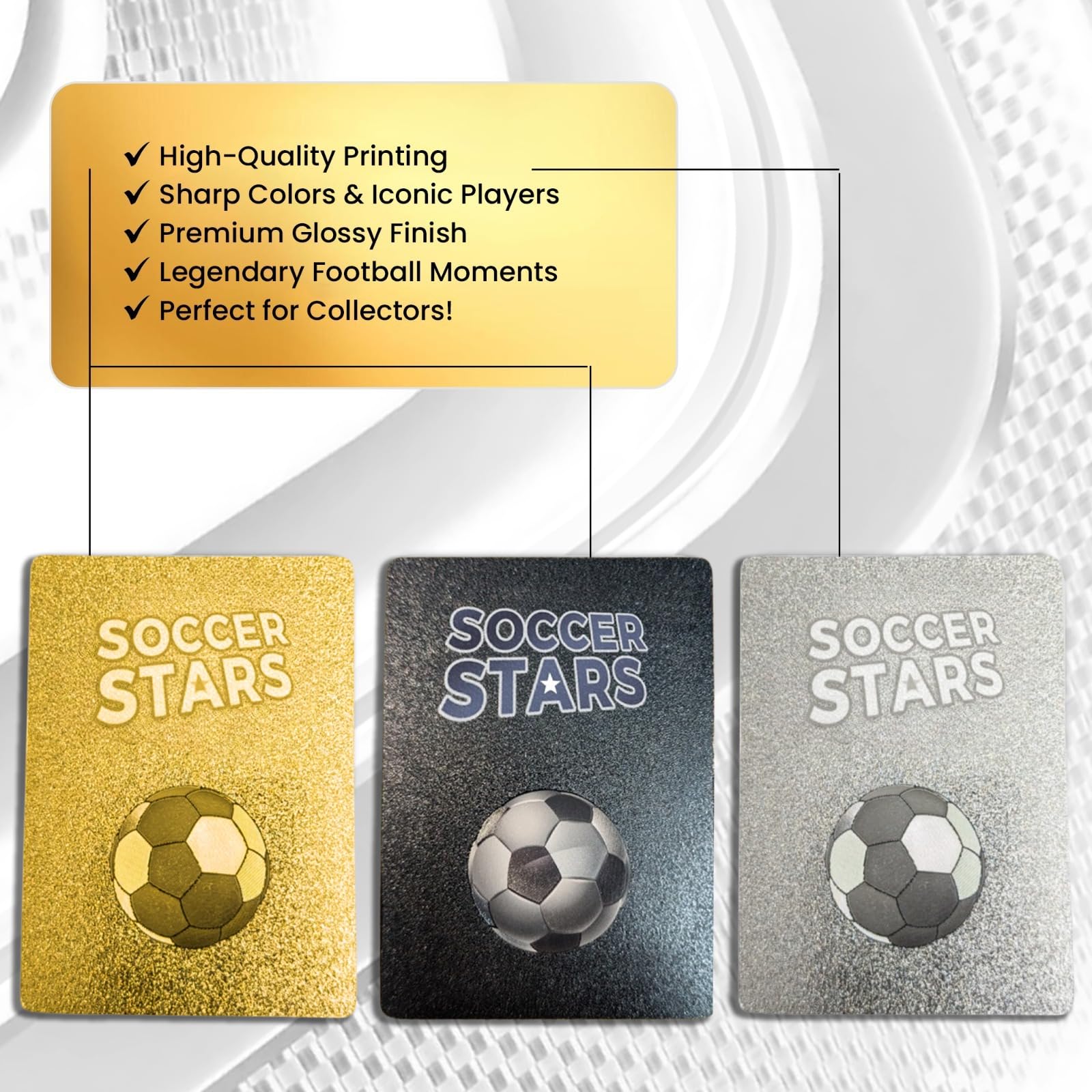 Soccer Trading Cards 2026-27 | 3 Packs - 33 Collectible Cards for Fans & Players Black, Gold & Silver Soccer Mystery Cards Packs Different Cards in