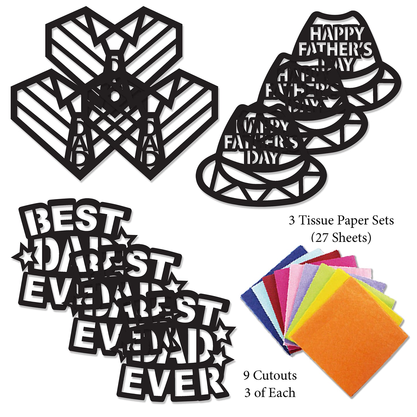 VHALE Suncatchers Craft 3 Sets (9 Cutouts) w Tissue Papers Stained Glass Effect Paper Sun Catcher Kit, Window Art, Classroom Crafts, Creative Art