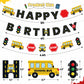 Faisichocalato DIY School Bus Happy Birthday Banner, Birthday Party Garland for Kids Yellow Bus Birthday Party Decorations, Back to School Banner