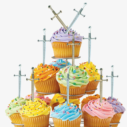 Movie Game Theme Party Holy Communion Cake Topper Alloy Paladin Cross Long Sword Anime Peripheral Game Accessories Bronze 10Pcs and White Silver 10Pcs