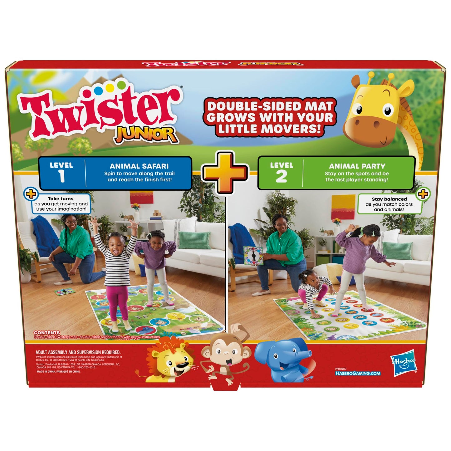 Hasbro Gaming Twister Junior Game, Animal Adventure 2-Sided Mat, 2 Games in 1, Party Game for Kids Ages 3 and Up and 2-4 Players (Amazon Exclusive)