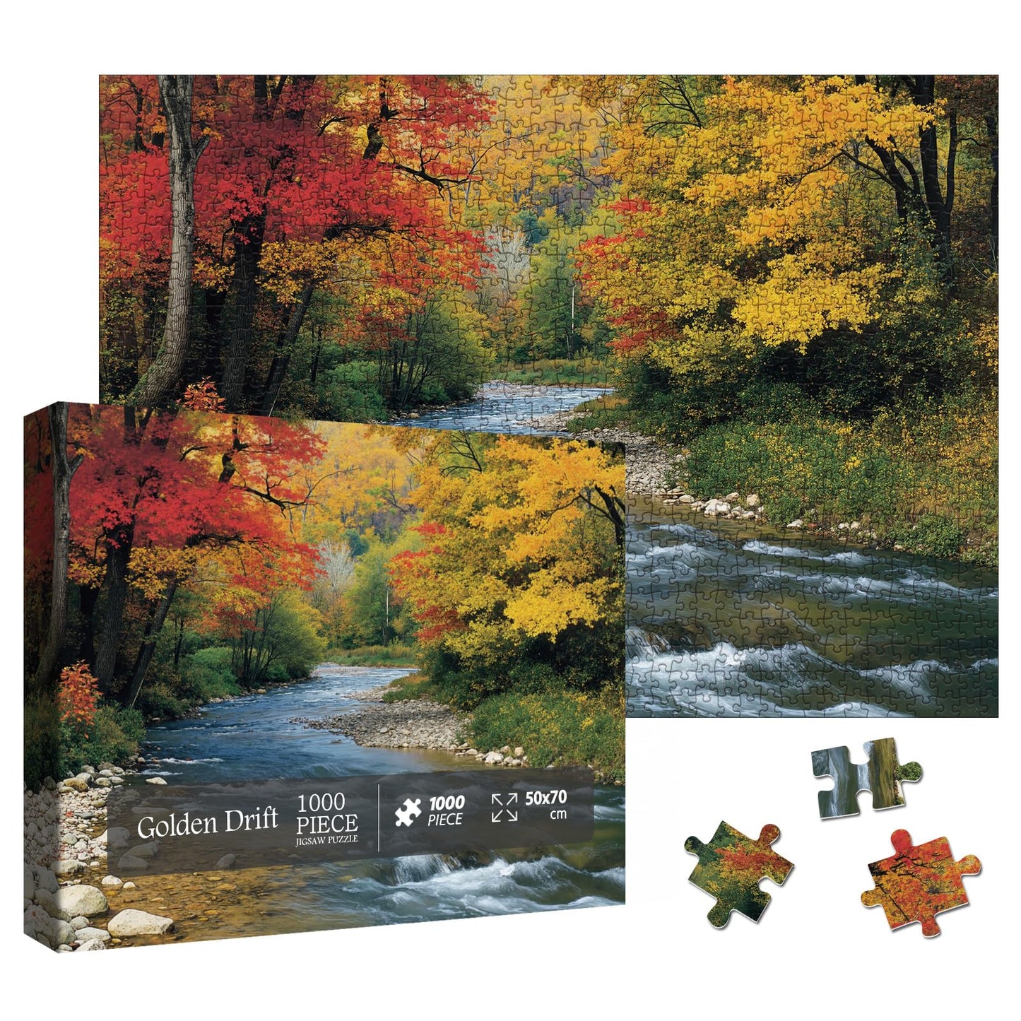 Larkipuzz Beautiful Forest Landscape Puzzles for Adults 1000 Pieces, Aesthetic Autumn River Plant Jigsaw Puzzle, Impossible Nature Art Puzzles