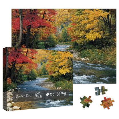 Larkipuzz Beautiful Forest Landscape Puzzles for Adults 1000 Pieces, Aesthetic Autumn River Plant Jigsaw Puzzle, Impossible Nature Art Puzzles