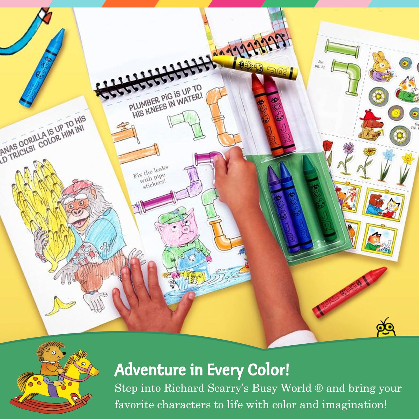 Bright Stripes Richard Scarry Art on the Go Travel Coloring Kit, Ages 3+
