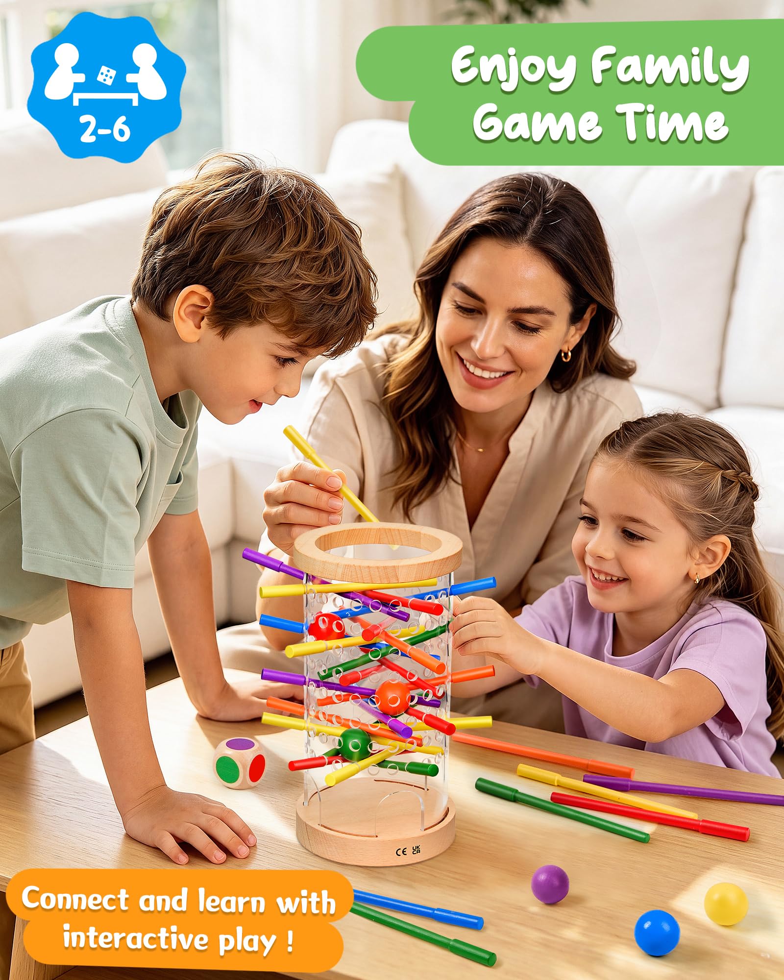 Montessori Wooden Board Games for Kids Ages 4-8, 42 Wooden Sticks Game Quick Setup, Board Games for Kids 4-6, Fine Motor Skills Toy Montessori Toys
