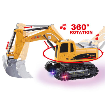 JOYIN 2 PCS Remote Control Construction Vehicle Toy Set, Friction-Powered RC Excavator & RC Dump Truck with Lights and Sounds for Imaginative Play