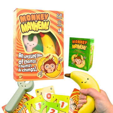 Scrungo Games Monkey Mayhem Fun Card Game -A Game of Champs, chumps, and Chimps!| Hilarious Strategy Game for 2-8 Players, Ages 10+ | Includes 107