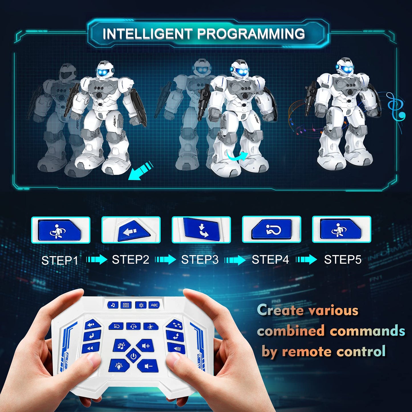 VAV Toys for 6-10 Year Old Boys Girls, Rechargeable Remote Control Robot Toy, Intelligent Programmable RC Robot with 2.4GHz Gesture Sensing, Christmas
