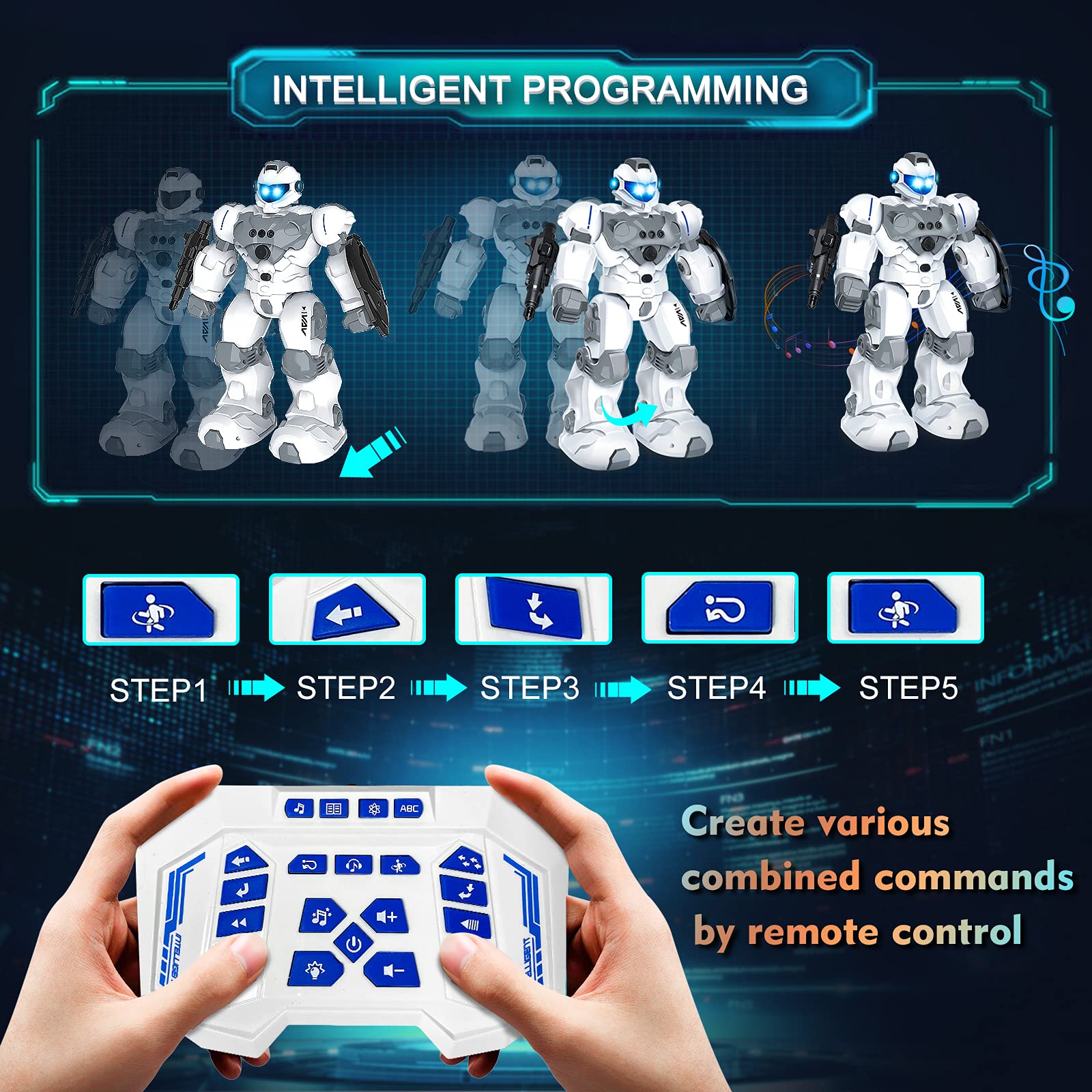 VAV Toys for 6-10 Year Old Boys Girls, Rechargeable Remote Control Robot Toy, Intelligent Programmable RC Robot with 2.4GHz Gesture Sensing, Christmas