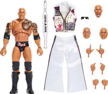 Mattel WWE Ultimate Edition Action Figure & Accessories Set, The Rock Final Boss 6-inch Collectible with Swappable Heads & Hands, 30 Articulation