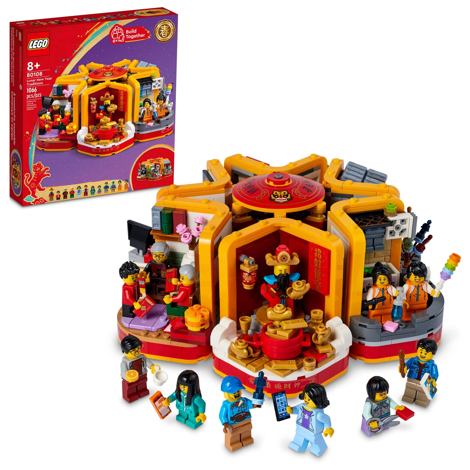 LEGO Lunar New Year Traditions 80108 Building Kit; Gift Toy for Kids Aged 8 and Up; Building Set Featuring 6 Festive Scenes and 12 Minifigures