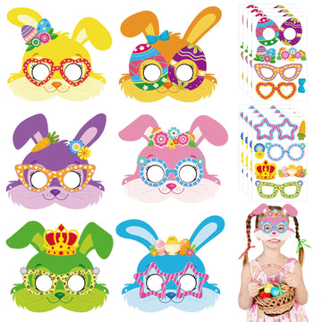 24 Sets Easter Bunny Mask Craft Kits Make Your Own Paper Mask Crafts Easter Rabbits Face Stickers Bunny DIY Art for Kids Spring Classroom Activities