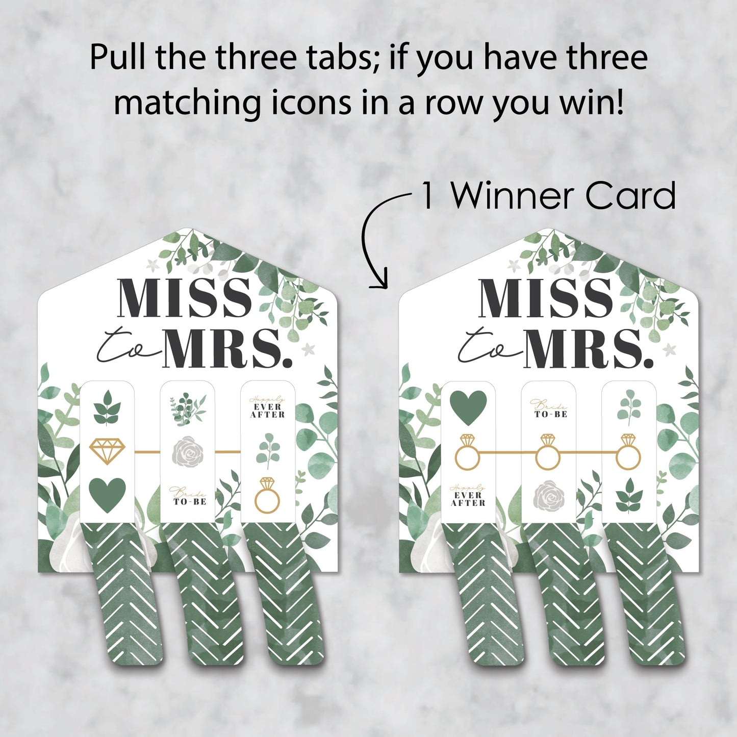 Big Dot of Happiness Boho Botanical Bride - Greenery Bridal Shower and Wedding Party Game Pickle Cards - Pull Tabs 3-in-a-Row - Set of 12