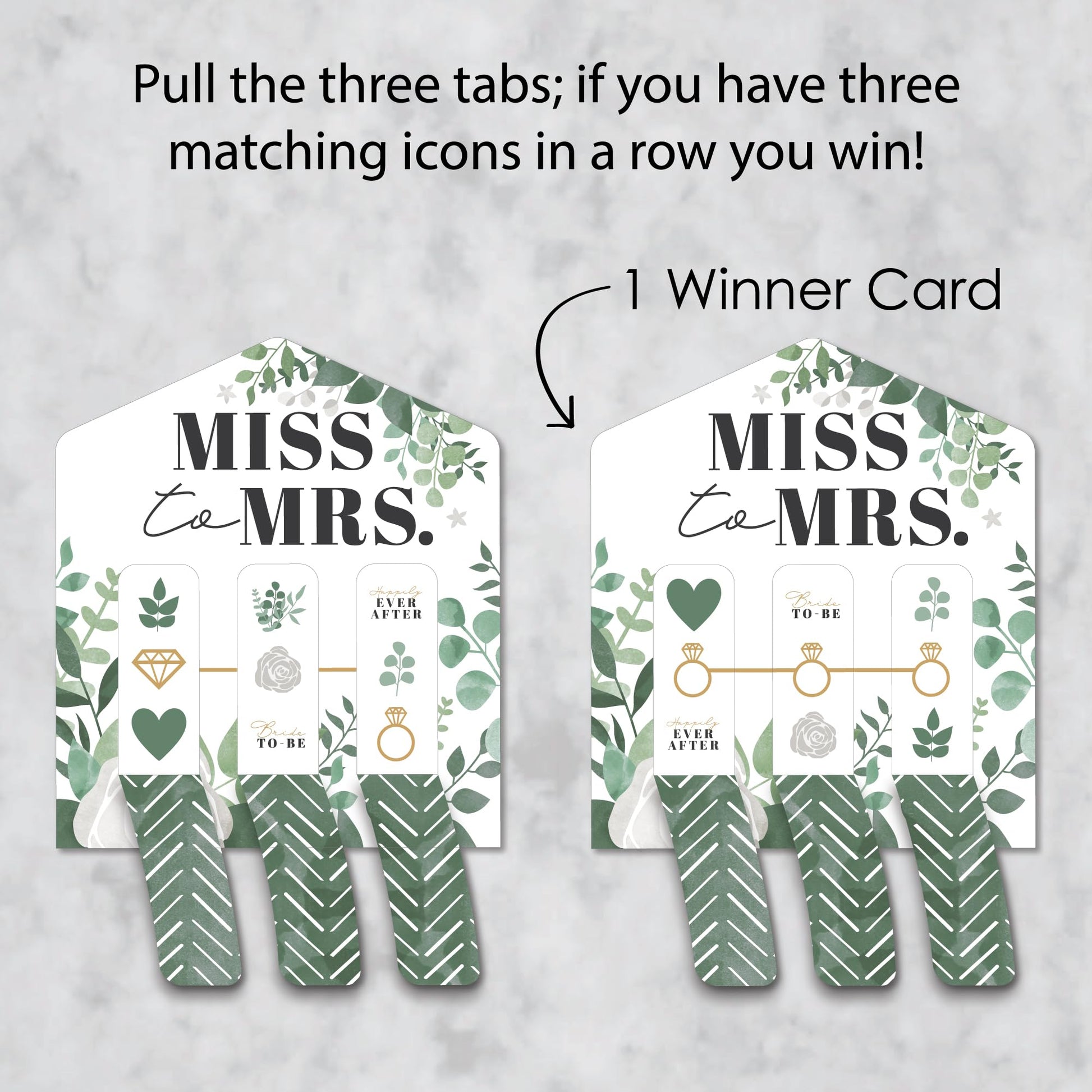 Big Dot of Happiness Boho Botanical Bride - Greenery Bridal Shower and Wedding Party Game Pickle Cards - Pull Tabs 3-in-a-Row - Set of 12