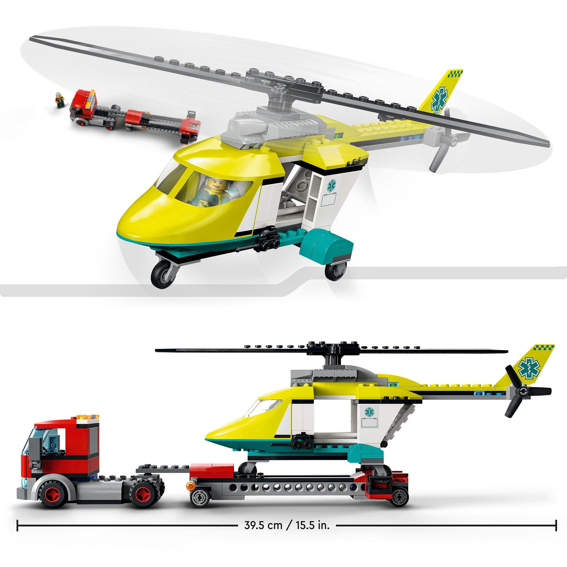 LEGO 60343 City Helicopter Transporter, Toy from 5 Years with Truck, Rescue Helicopter and Mini Figures, Gift Idea for Boys and Girls