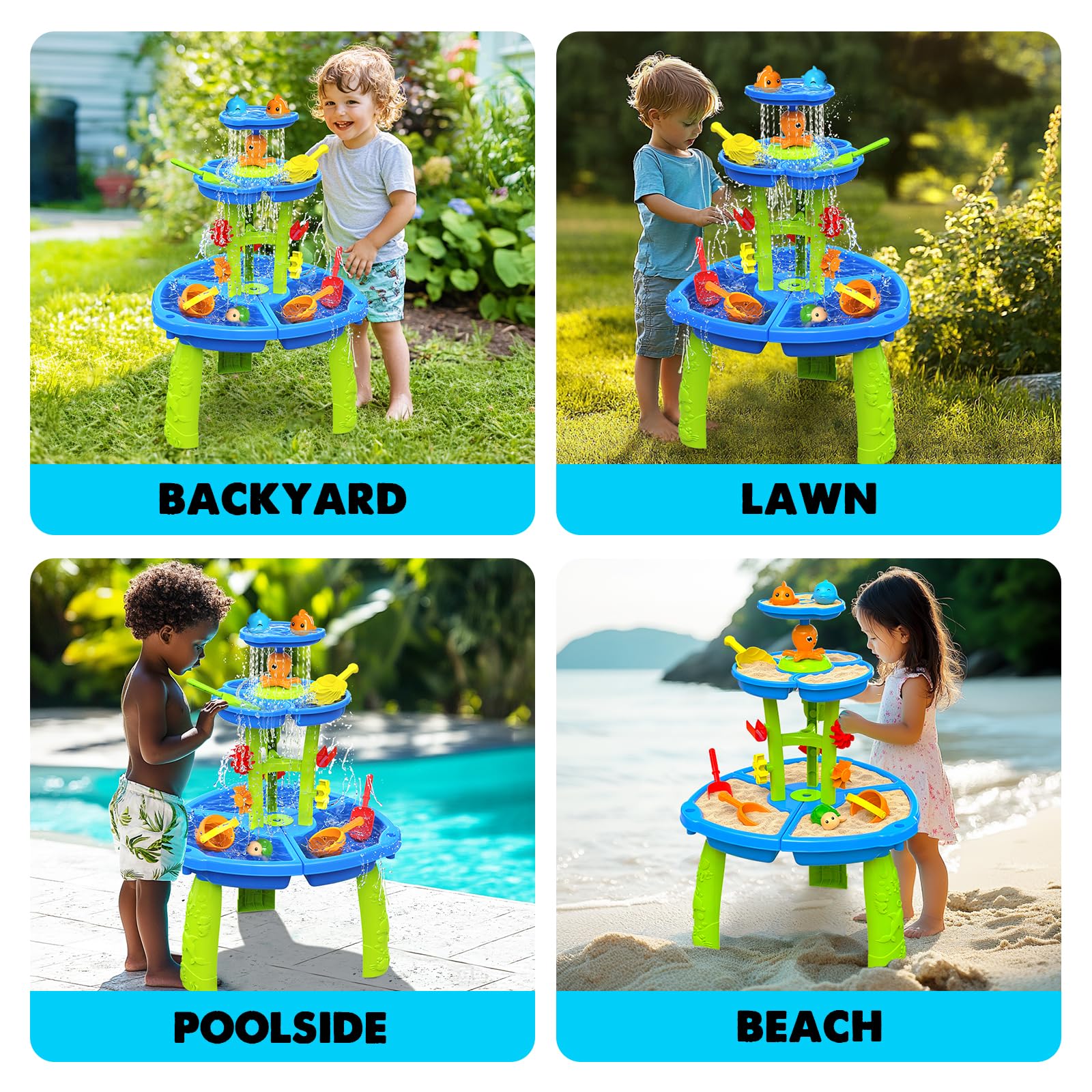 CozyBomB™ Water Table for Toddlers 3-5 | Outdoor Toys Water Play Table, Magnetic Fishing Toy Game, Summer Splash Pond Showers Sand Activity, Sensory