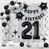 21st Birthday Decorations for Boys Girls, Happy Birthday Decorations for Her Him,21 Black and Silvery Party Kit Supplies