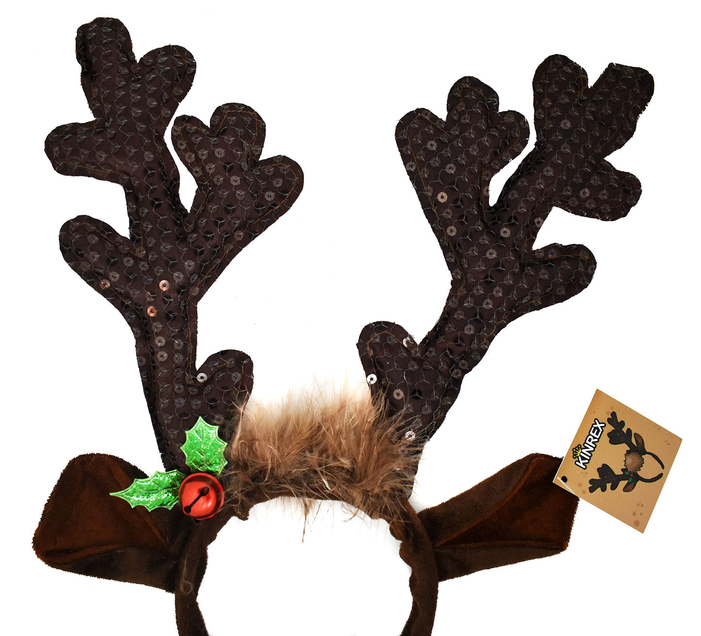 KINREX Christmas Reindeer Antlers Hat - Festive Reindeer Headbands made of Sequin Fabric- 13.5” x 10.5” Reindeer Antler Headbands Great for Kids