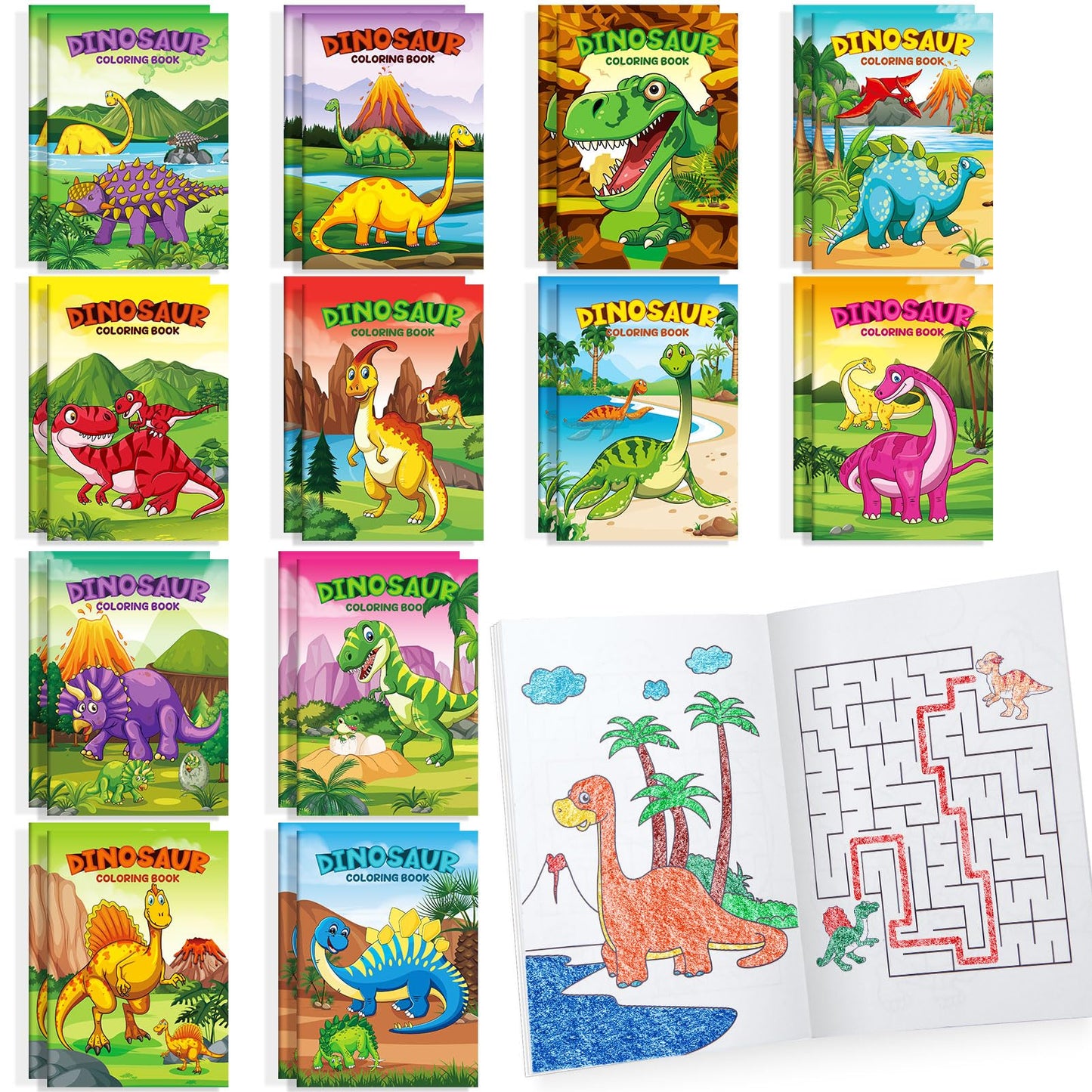 BenLouis 24 Pcs Dinosaur Mini Coloring Books Kids Dino Party Favors Small Activity Books Bulk for Kids Dinosaur Jurassic Birthday Goodie Bags Stuffers