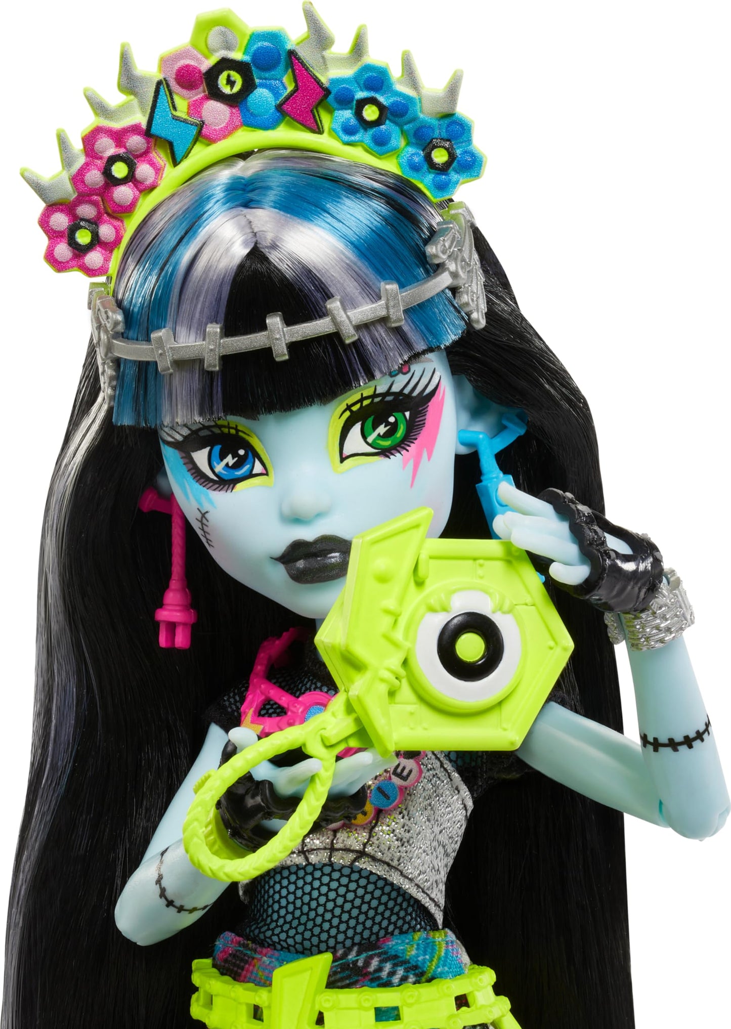 Monster High Monster Fest Doll, Frankie Stein with Glam Outfit & Festival Themed Accessories Like Snacks, Band Poster, Statement Bag & More