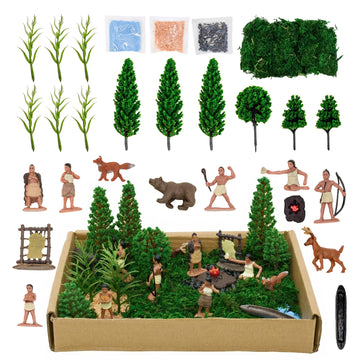 LuciPaw 28 PCS Native American Indians Figures Toys Set, Include Plastic Figurine Toys Trees Moss Sand Stones, Kids Historical Education School