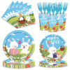 MYFEST 120pcs Easter Plates and Napkins Tableware Set, Happy Easter Disposable Plates Napkins Forks and Cups for Bunny Party Decorations and Supplies