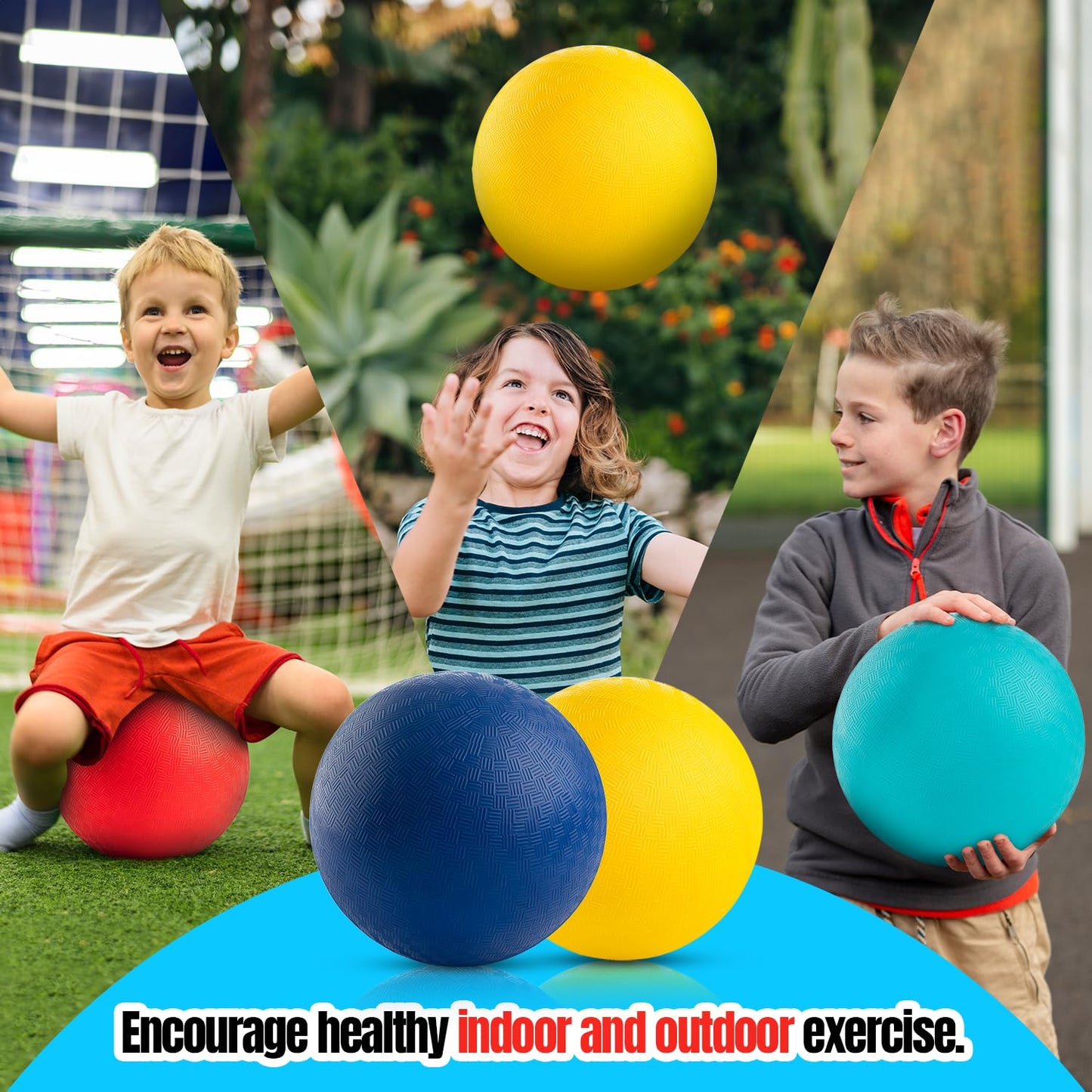 New Bounce Playground Balls for Kids, Set of 4, 8.5", Rubber Bouncing Balls