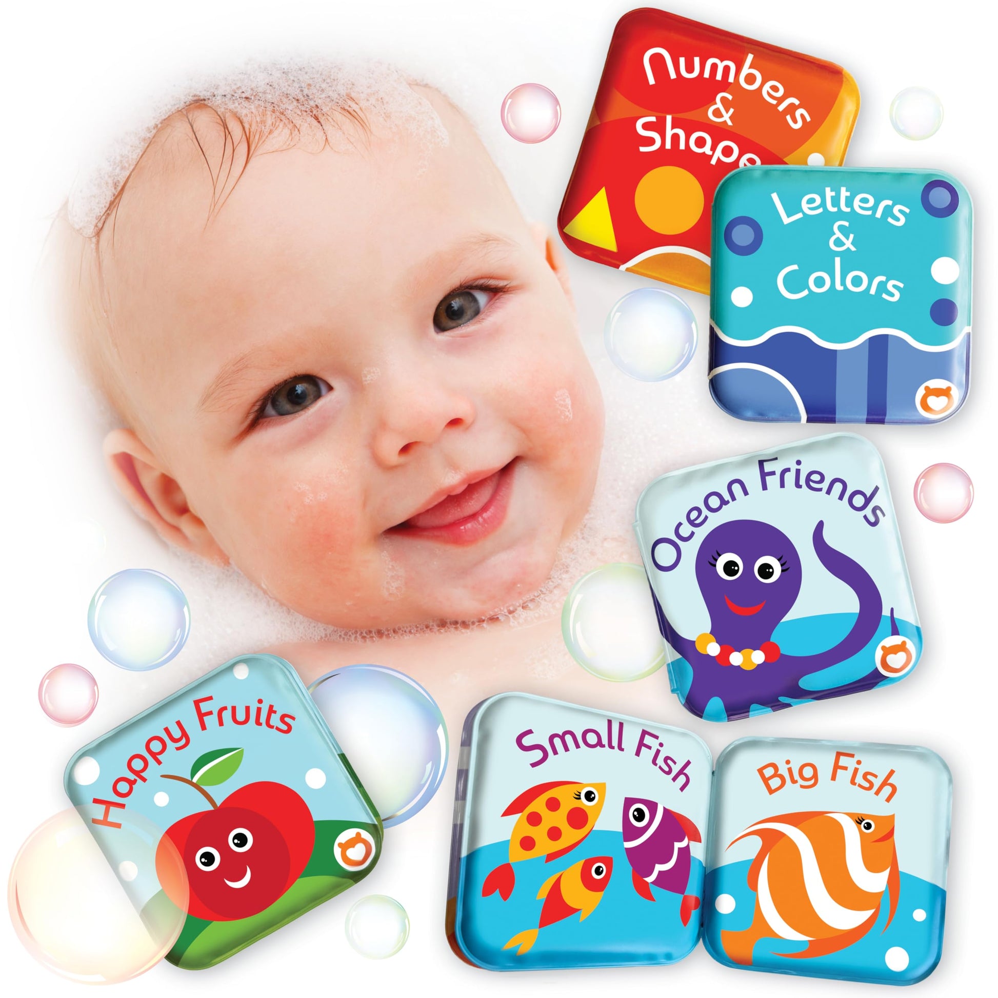 Floating Baby Bath Books Set of 4 - Bath Books for Babies, Infants - Waterproof, Mold-Free Bath Toys for Learning & Early Education (Fruit, Ocean