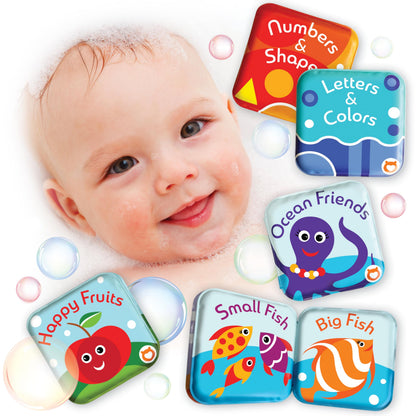 Floating Baby Bath Books Set of 4 - Bath Books for Babies, Infants - Waterproof, Mold-Free Bath Toys for Learning & Early Education (Fruit, Ocean