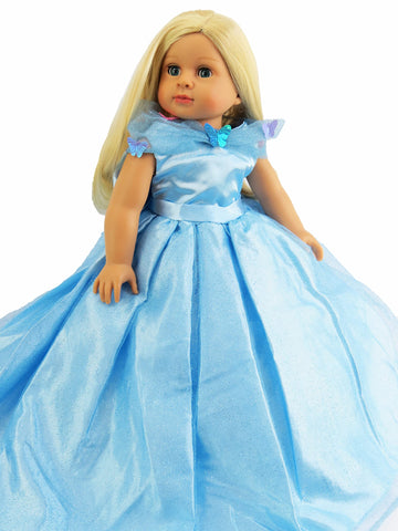 American Fashion World Blue Gown with Butterflies for 18-Inch Dolls | Premium Quality & Trendy Design | Dolls Clothes | Outfit Fashions for Dolls