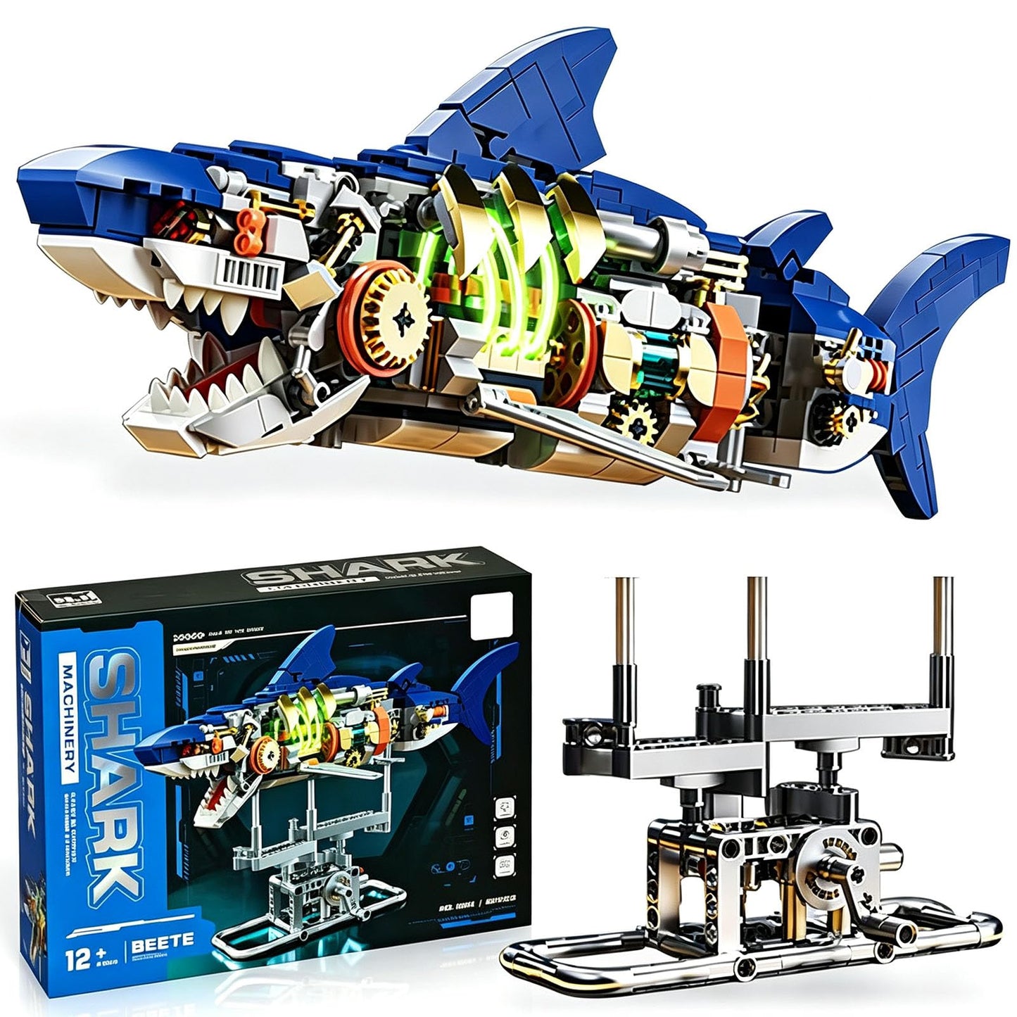 RyovSeno Mechanical Shark 687 PCS Building Set,Ideas Ocean Animal Building Block Toy with LED Lighting and Rotatable Link Components,Home Decor Gift