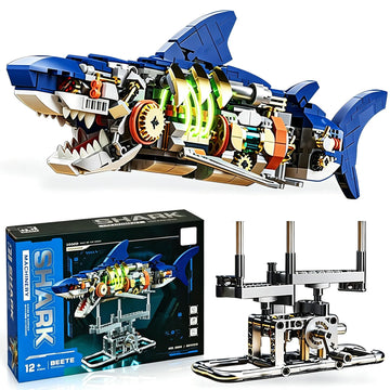 RyovSeno Mechanical Shark 687 PCS Building Set,Ideas Ocean Animal Building Block Toy with LED Lighting and Rotatable Link Components,Home Decor Gift