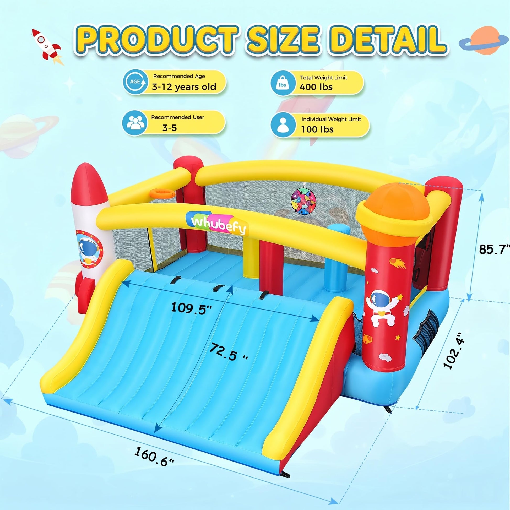 Whubefy Inflatable Bounce House for Big Kids 8-12, 13.4x13.4Ft Bouncy House Indoor/Outdoor, Jumping Castle with Blower for Kids, Space Theme Bounce