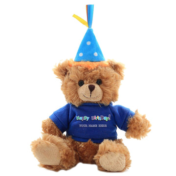 Plushland Plush Teddy Bear 6 Inches - Mocha Color for Birthday, Personalized Text, Name on T-Shirt, Party Favors Gift for Kids, Boys, Girls (Blue