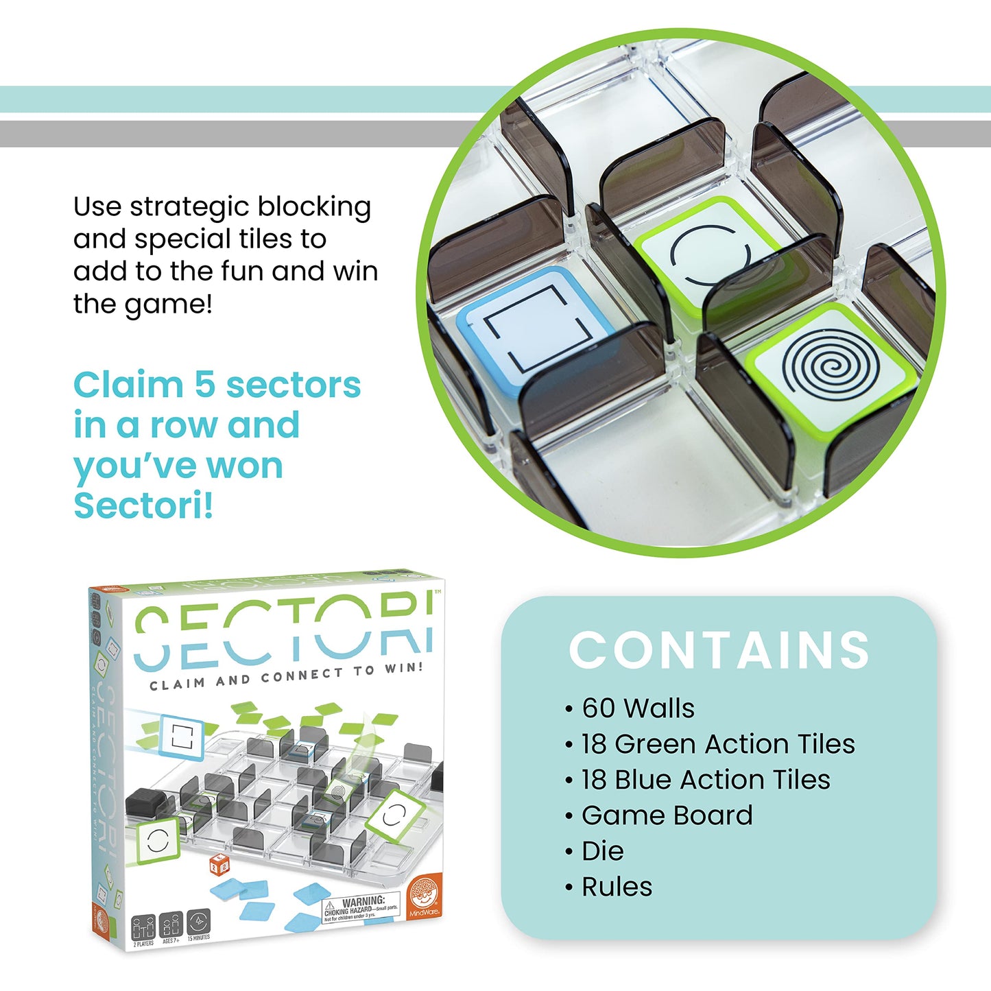 Sectori Strategy Board Games for 2 Players for Family Night or for Kids and Adults Ages 7+