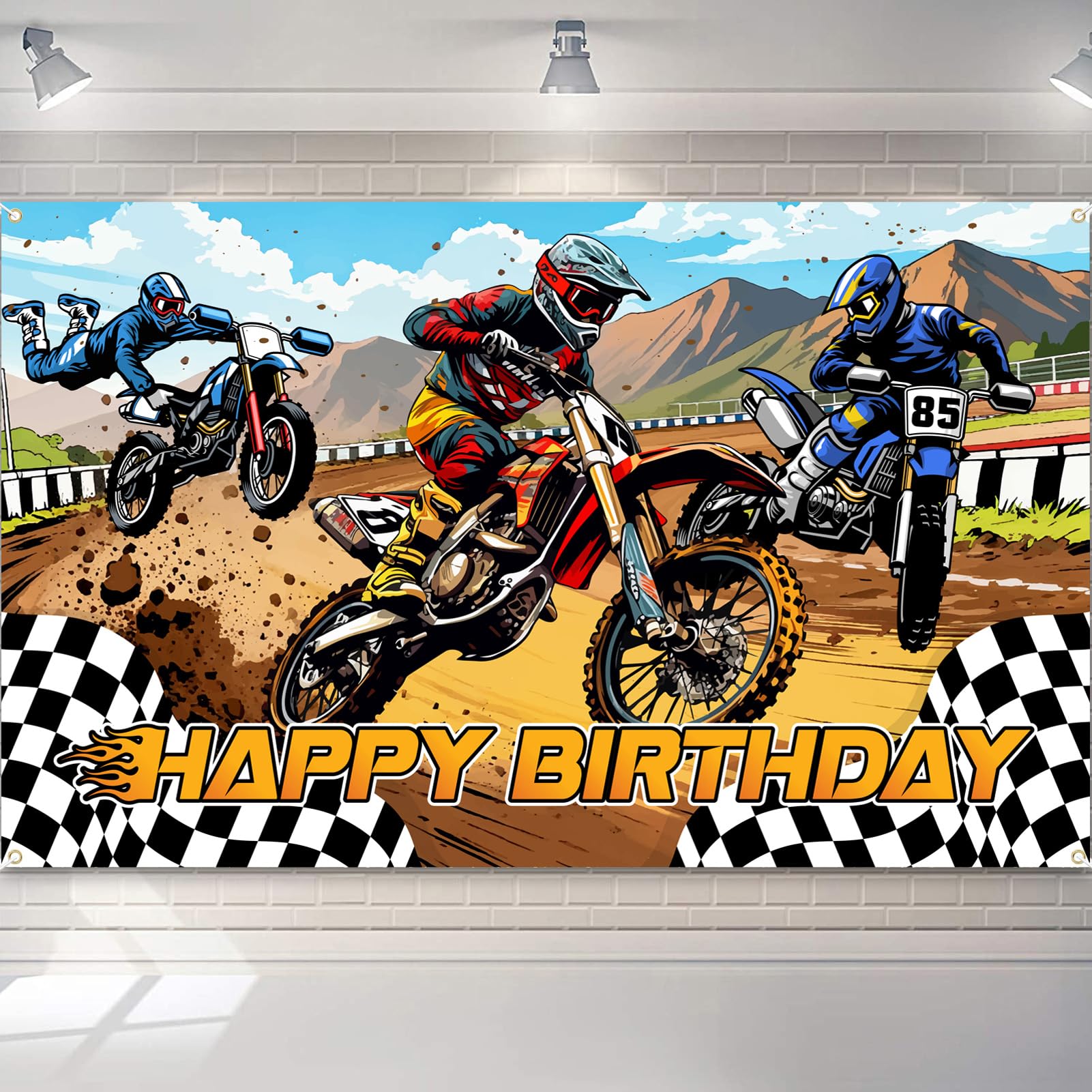 Dirt Bike Birthday Decorations, Dirt Bike Happy Birthday Banner Backdrop, Motocross Theme Backdrop Banner Party Supplies Decorations