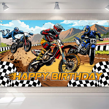 Dirt Bike Birthday Decorations, Dirt Bike Happy Birthday Banner Backdrop, Motocross Theme Backdrop Banner Party Supplies Decorations